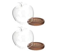 iplusmile 2 Pièces Cloche en Verre Dôme avec Base en Bois pour Fleurs | Verre Transparent, Protection la Poussière, Visibilité Complète, Usage Intérieur, Décor Maison, Couleur Café