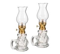 iplusmile 2 Pièces Lampe à Pétrole Vintage Verre Transparent Lampe à Huile de Chambre Décorative Lanterne Tempête pour Éclairage Urgence et Camping