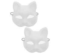 iplusmile 2 Pièces Masque de Chat Blanc en Pvc Confortable à Porter, Base à Peindre pour Cosplay Halloween et Fêtes, pour DIY Arts et Créativité