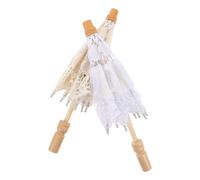 iplusmile 2 Pièces Parasol Dentelle Mini pour Décoration Mariage Broderie de Fleurs Blanche et Beige Accessoire Photo Vintage pour Séance Photo Nuptiale et Fête Thé