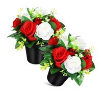 iplusmile 2 Pièces Petit Seau De Fleurs du Cimetière Fleurs Commémoratives Faites à La Main Décorations Funéraires Bouquet Commémoratif Grave Fausses Fleurs Habit en Soie