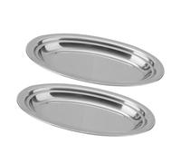iplusmile 2 pièces Plateau Ovale Inox Haute Température pour Cuisson Vapeur Stockage Fruits et Desserts Plateau Service Multifonction pour Repas et Banquet