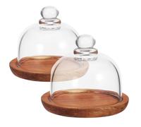 iplusmile 2 Pièces Présentoir à Gâteau Acacia avec Cloche Verre Lot de Plateau Élégant pour Beurre Desserts et Pâtisseries Protection et Affichage pour Maison et