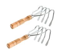 iplusmile 2 pièces Râteau à Palourdes Acier Inoxydable et Bois Râteau Main Ergonomique pour Creuser Coquillages Outil de Jardinage Stable et Résistant Lot