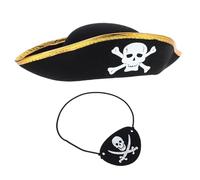 iplusmile 2 Pièces Set Chapeau Pirate et Cache-œil Doré pour Fête à Thème