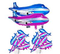 iplusmile 20 pièces Ballons Avion Aluminium Bleu et Rose Décorations Fête Anniversaire Gonflables Faciles à Gonfler pour Mariage et Célébrations