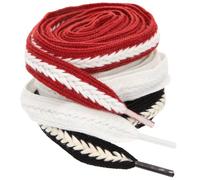 iplusmile 3 Paires Lacets de Chaussures Tressés Style Épi 1,6m | Lot, Blanc Pur, Blanc Cassé Noir et Rouge Blanc, pour Espadrilles et Chaussures