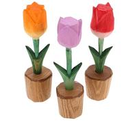 iplusmile 3 Pièces Décoration Tulipe en Bois Rustique, Artisanat Léger | Bois , Style Élégant, Portable et Finement Travaillé, pour Fête des Mères et Déco Printanière