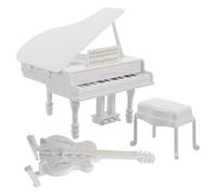 iplusmile 3 pièces Miniature Piano Model for Dollhouse Decoration with Mini Guitar and Stool Realistic Musical Instrument Figurine for Photography Props and Collectors Stable Upright Design