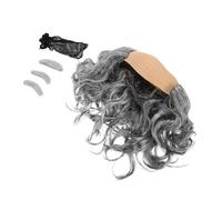 iplusmile 3 pièces Perruque Chauve Grise avec Barbe et Sourcils Ensemble Costume Complet pour Homme Perruque Scalp Ondulé Réaliste pour Halloween Bals et Fêtes à Thème