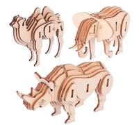iplusmile 3 pièces Puzzle Bois Animaux Kit Maquettes Bois Éducatif Décoratif et Manuel Jeu pour Adultes Éléphant Chameau Rhinocéros