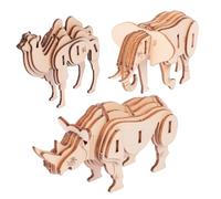 iplusmile 3pièces Puzzle Animalier Bois Jouet Miniature à Monter Soi-même Puzzle De Simulation Animaux Artisanal