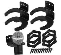 iplusmile 4 ensembles Support Mural Micro sans Fil avec Anneaux Roulement Silicone Noir Crochet Mural pour Microphone Kit avec Vis de Fixation