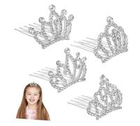 iplusmile 4 pièces Couronnes Princesse Strass Accessoires Cheveux pour Filles Adolescents Bébés Peignes de Mariage Clips Décorations Brillantes Argentées