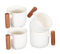 iplusmile 4 pièces Porcelain Cups With Wooden Handles Mini Espresso And Milk Mugs For Hot And Cold Drinks Elegant Ceramic Cups
