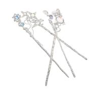 iplusmile 4 Pièces Set de Baguettes Chinoises Vintage pour Chignon Épingles Asiatiques et Filles Accessoires Hanfu Élégants avec Pompons Design Étoile et Lune Argenté pour Traditionnelles et