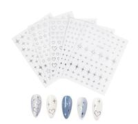 iplusmile 5 feuilles Autocollants Ongles Argentés Étoiles et Cœurs Autoadhésifs Décoration Manucure Facile Design pour Salon et Usage Domestique