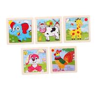 iplusmile 5 pièces Puzzle Bois pour Garçon Fille Éducatif Bois avec Animaux Cartoon Coq Vache Lapin Girafe Jeu Précoce pour Garçons et Filles