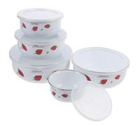 iplusmile 5 Pièces Set de Bols Émaillés avec Couvercles Bols de Service Empilables pour Salades et Fruits et Polyvalents Résistants et pour Cuisine et Pique