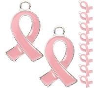 iplusmile 50 Pendentifs Ruban Rose Émaillés pour Création de Bijoux Breloques DIY Prévention Cancer du Sein Accessoires 50 Pièces sans Fermoir Perles Ruban Métallique pour Bracelets et