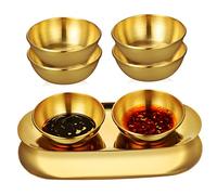 iplusmile 6 Pièces Set de Bols à Trempette Acier Inoxydable Doré avec Plateaux pour Sauce Assaisonnement et Apéritif Résistants et Élégants pour Dîner et Service