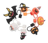 iplusmile 7 Pièces Couvre-pailles Halloween Silicone Décorations Fantôme Citrouille Chauve-souris Crâne pour Gobelets Protections Réutilisables Anti-poussière pour Fête Boissons