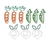 iplusmile 9 pièces Trombones Papier Métalliques Forme Carotte et Pois Petits Clips Réutilisables pour Bureau Organisation Documents Marque-pages Décoratifs Kawaii