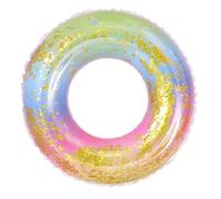iplusmile Anneau de Natation PVC Semi Transparent à Paillettes Dégradé Arc Ciel Flottant sans Gonflage pour Adultes Accessoire Piscine Pratique et Coloré