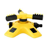 iplusmile Arroseur Rotatif 360° pour Jardin Tête D’arrosage Plastique Jaune, Pulvérisateur Automatique à Triple Bras pour Irrigation Pelouses Et Potager, Base Lestée Stable Et Solide