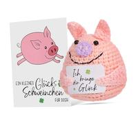 iplusmile Au Crochet Cochon Positive Tricoté Main Laine Douce avec Carte Positive Peluche Animale Cadeau Décoration Réconfortante pour Garçon Fille et