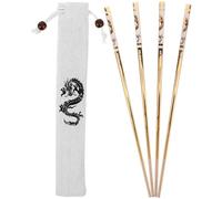iplusmile Baguettes en Acier Inoxydable Motif Dragon Dorées 23,5 CM Antidérapantes 2 Paires Pochette en Tissu Cuisine Maison Nouvel An et Présent