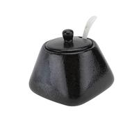iplusmile Bocal à Épices Céramique avec Couvercle et Cuillère Organisateur de Saisonnement Pratique pour Cuisine Pot à Condiments Noir pour Sel Sucre et Épices
