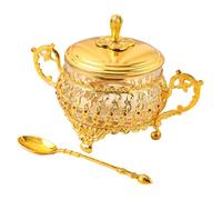 iplusmile Bocal Bonbonnière Verre Style Européen Rétro avec Cuillère Récipient de Cuisine Doré pour Sucre et Friandises Contenant Polyvalent Décoratif pour Stockage Sécurisé