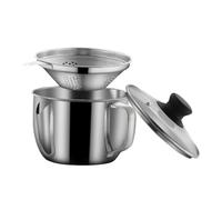 iplusmile Bol Séparateur de Graisse Acier Inoxydable avec Tamis à Mailles Fines Couvercle et Bec Verseur Incurvé Filtre Dhuile pour Soupe Pot à Jus Sain pour Cuisine Domestique et