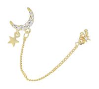 iplusmile Boucles D'oreilles à Clip Étoile et Lune Chaîne Pendante, Pince à Oreille avec Cristaux sans Perçage, Accessoire Bijou pour Fête et Soirée Femme, 1 Pièce