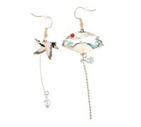 iplusmile Boucles D'oreilles Asymétriques à Pompons D'éventail Vintage, Pendentif Ethnique Chinois, Bijoux Pendantes Légères pour Femme, Style Traditionnel Asiatique