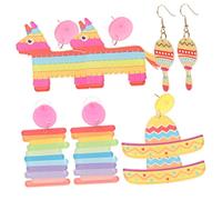 iplusmile Boucles D'oreilles Fiesta Pendantes Mexicaines En Acrylique Coloré, Accessoires Pour Femmes, Pour Fête Cinco De Mayo 4 Paires