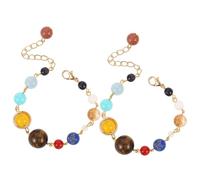 iplusmile Bracelet Galaxie en Pierre Naturelle 2 Pièces, Design Unique des Huit Planètes du Système Solaire, Confortable et Élégant pour Anniversaires et Présents