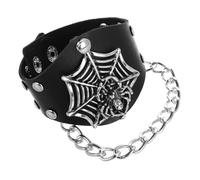 iplusmile Bracelet Punk Araignée Halloween En Pu Souple Réglable, Manchette Large Unisexe, Accessoire Gothique Rock Motifs Crâne Et Toile D’araignée, Style Urbain Ajustable Pour Soirée Et Quotidien