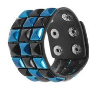 iplusmile Bracelet Punk Large Cuir Synthétique avec Rivets Carrés pour Hommes et Femmes Manchette Gothique Multicolore Noire et Bleue Accessoire Biker et Fête Halloween