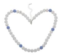 iplusmile Collier de Baseball pour Homme 45 CM avec Perles en Céramique Pailletées Blanches et Bleues Pendentif Balle Sportive Hip-Hop Accessoire de Sport pour Passionnés et Joueurs