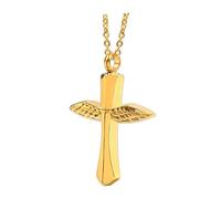 iplusmile Collier Urne Funéraire Croix Ailes D'ange Doré Pendentif Commémoratif pour Cendres Bijou Funéraire en Métal Collier pour Femme Souvenir des Êtres Chers