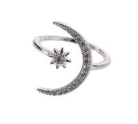 iplusmile Croissant Lune Étoile en Cuivre Argenté Bague Ouverte pour Filles | Cristaux Brillants, Style Classique Intemporel, pour Doigts, Tenue de Gala et Concours