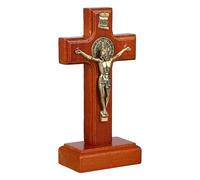 iplusmile Croix Murale de Jésus en Bois avec Support, Crucifix Catholique Doré sur Pied, Décoration Intérieure pour Maison, Salon et Moments de Recueillement, Croix Chrétienne Décorative