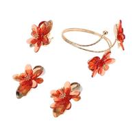 iplusmile Ensemble de Bijoux de Fleurs 3d Minimaliste Féminin, Alliage Léger, Finition Huile Goutte à Goutte, Boucles D'oreilles et Bagues Ouvertes, Bracelet Manchette Fleuri, pour Sorties