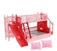 iplusmile Ensemble Lit Superposé Double Couche 17 Cm pour Maison de Poupée, Mini Lit Plastique Toboggan et 2 Oreillers, Accessoires pour Maison Miniature, D’Imitation Fille