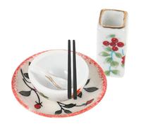 iplusmile Ensemble Vaisselle Miniature en Céramique pour Maison de Poupée - Bol Grand Poulet Assiette Marguerite Porte-Baguettes Cerise Cuillère et Baguettes - Accessoires Miniatures la