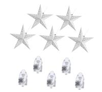 iplusmile Étoiles Suspendues en Papier 3D Argentées 45 CM LED Jaune Mini Batterie Lot de 10 Set de Pièces Décoration Suspendue Créative de Noël à Suspendre Lumineuse pour Fête et