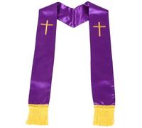 iplusmile Étole de Mariage Brodée en Satin Pourpre avec Croix et Franges | Design Réversible Élégant, Accessoire pour Ministres et Chantres, Adaptée aux Cérémonies Funéraires et Événements Formels