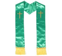 iplusmile Étole de Mariage Réversible Verte à Pompons Brodée d'une Croix, Châle pour Femmes et Prêtres, Tissu Doux et Résistant, Étole Pastorale pour Cérémonies Religieuses, Entretien